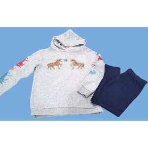Girls 365 Kids by Garanimals Gray Unicorn Hoodie & Pants Set Size 7
